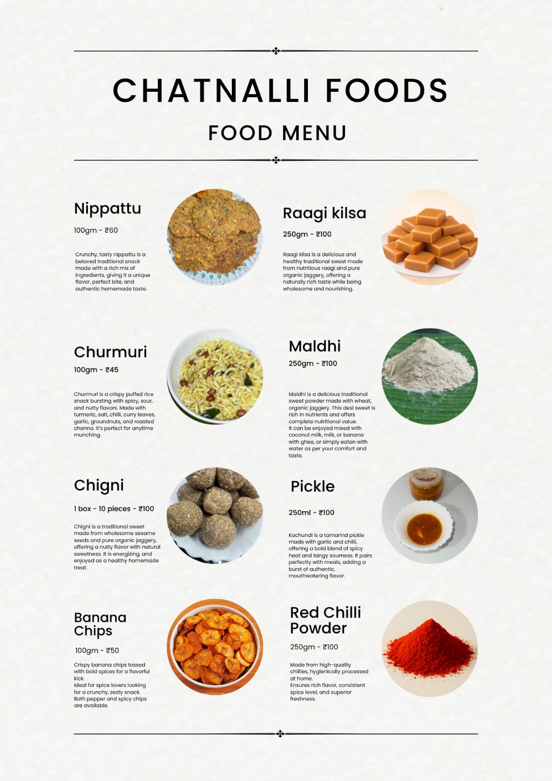 Chatnalli Foods Menu